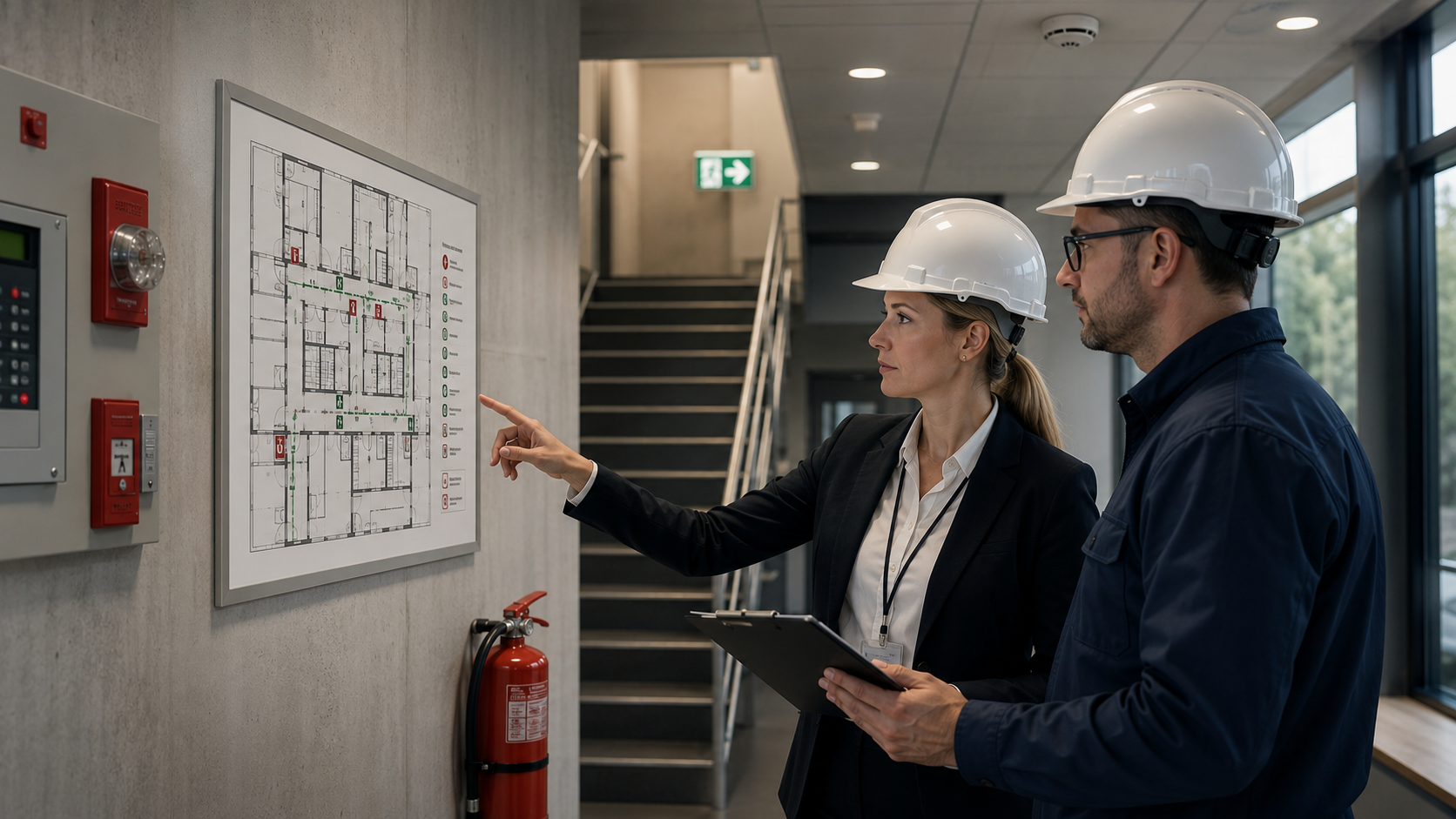 Fire safety strategy and life-safety compliance (egress, fire-risk assessment, code compliance)