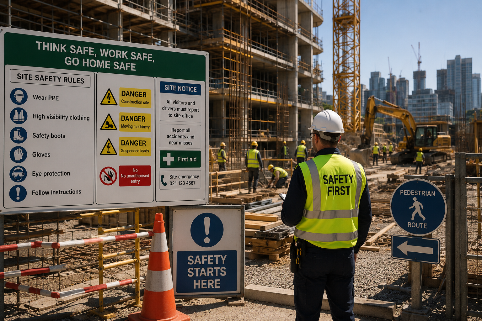 Occupational health and safety (OHS), including construction site safety